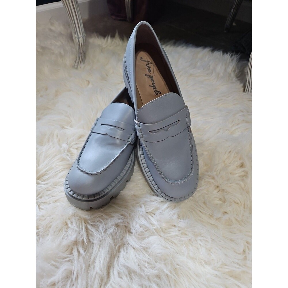 Free People Dusty Blue Lyra Lug Sole Loafer. Size 39.5, US Size 9.